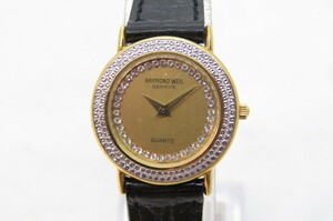 1円～【動作品】RAYMOND WEIL レイモンドウィル 5834 18K GOLD ELECTROPLATED　レディース　クオーツ腕時計　ブラックベルト　4-9-16