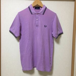 送料込 英国製 FRED PERRY ポロシャツ purple 40 101cm Mサイズほど USED フレッドペリー 紫 アメカジ 古着 イングランド made in England