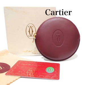【美品】Cartier カルティエ マストライン コインケース 小銭入れ レザー ボルドー ラウンド 丸型 L3000111 ヴィンテージ 【送料無料】