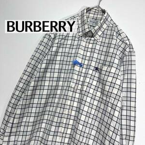 90s バーバリー　BURBERRY ヴィンテージ　チェックシャツ　ボタンダウン　ボタンシャツ　トップス　長袖シャツ　長袖　シャツ　S M メンズ