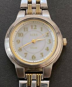 【稼働品】SEIKO ALBA V181-0AL0 セイコー アルバ レディース 腕時計 金属ベルト ソーラー 淡ブルー文字盤