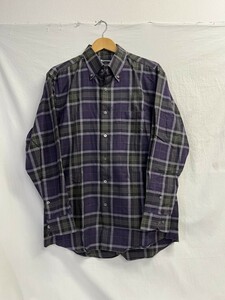 Aquascutum　アクアスキュータム 　メンズ長袖シャツ　サイズLL　パープル×カーキ　チェックシャツ　綿95％ウール5％