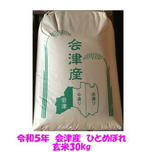 玄米 30kg 令和５年産 会津 ひとめぼれ 大袋（精米・小分け不可）東北関西 送料無料 石抜 色選処理済 調製玄米