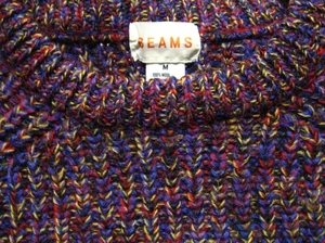 BEAMS ビームス M ウール セーター マルチカラー オレンジロゴ