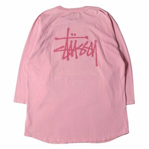 新品 STUSSY ステューシー Tシャツ サイズ:XL オーバーダイ加工 ストックロゴ 7分袖 ラグラン Tシャツ STOCK 3/4 RAGLAN JERSEY ピンク