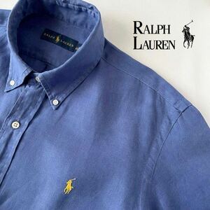 ラルフローレン RALPH LAUREN ボタンダウン リネン 長袖シャツ L 180/100A (日本XL) ブルー 麻 シャツ 