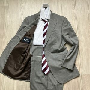 滑らかな着心地　アクアスキュータム★Aquascutum　96AB5（L程度） グレー　セットアップ　スーツ　2B　背抜き　メンズ