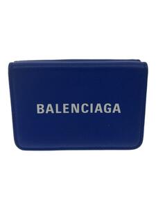 BALENCIAGA◆3つ折り財布/レザー/BLU/無地/メンズ/551921