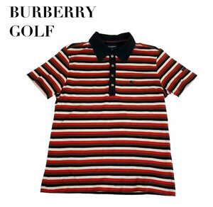 【1円開始】中古 バーバリーゴルフ BURBERRY GOLF 半袖 ポロシャツ ボーダー柄 メンズ Mサイズ