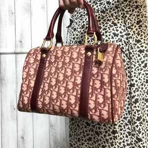 極美品●クリスチャンディオール Christian Dior ミニボストンバッグ ハンドバッグ トロッター D金具 PVCレザー 赤 レッド レディース