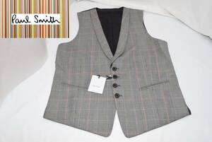 ☆新品未使用☆Paul Smith ＆ WOVEN IN ENGLAND 襟付きベスト☆グレー チェック☆XLサイズ 胸回51㎝ 裾回51㎝ 後着丈60㎝☆定価44,000円