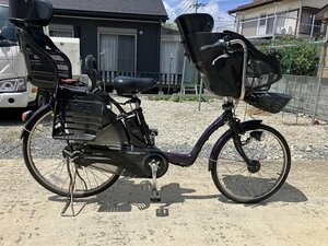 H4　中古電動アシスト自転車 1円売切り！ パナソニック ギュット 紫 前後チャイルドシート付き 配送エリア内は送料3800円でお届