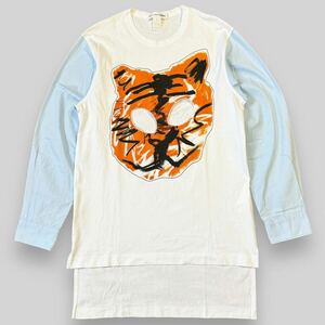 希少！ COMME des GARCONS SHIRT コムデギャルソンシャツ 虎アートプリント シャツドッキング アシンメトリー カットソー L 再構築 長袖