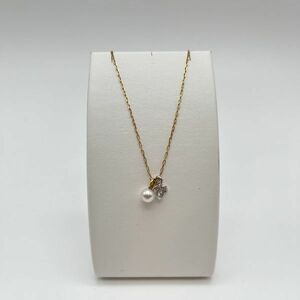 fi50518 パール/真珠 ダイヤ K18/18金 ネックレス アクセサリー メレダイヤ 総重量2g