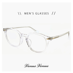 新品 メンズ メガネ 1308-2 おしゃれ 眼鏡 男性用 クラシック ボスリントン 型 ウェリントン ボストン フレーム venus×2 透明 クリア