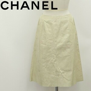 国内正規品●CHANEL シャネル 02A ココマーク装飾 カーフスキン レザー スカート アイボリー 40