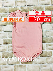 U_Baby-810【美品】Gymboree/ロンパース/70cm/ローズピンク/襟付き/半袖/りぼん/子供服/ジンボリー/インポート/クリーニング済み/送料無料