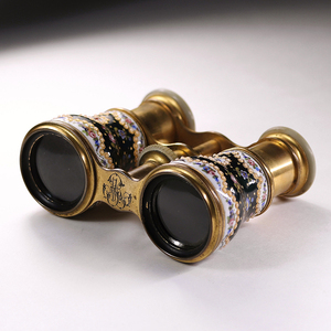 【開】19世紀フランス『シャヴァナChavannaz』 ロココ様式エナメル彩スキャッタード真鍮双眼鏡 ブラス オペラグラス AC580