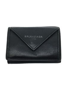 BALENCIAGA◆3つ折り財布/レザー/BLK/無地/レディース