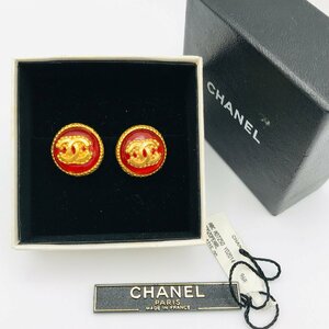 1円 美品 CHANEL シャネル ココマーク ヴィンテージ カラーストーン イヤリング オレンジ ゴールド a2484