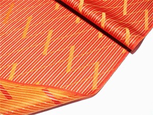 着物はぎれ（古布) 化繊（ポリエステル）繻子織り　オレンジストライプギザ紋 (68x95,76x95cm)