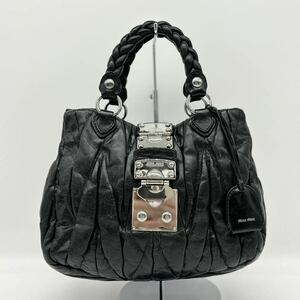 1円MIU MIU miu miu ミュウミュウ ハンドバッグ トートバッグ ギャザー ミニバッグ マテラッセ 金具 ブラック 黒 レザー