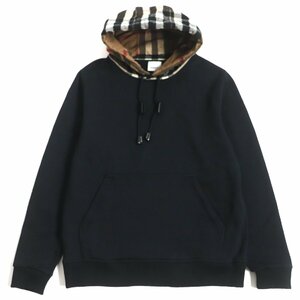 美品 BURBERRY バーバリー 21AW 8045004 ノバチェック コットンブレンド フーディ パーカー ブラック XS 正規品 メンズ