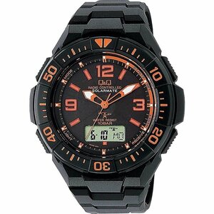 同梱可能 腕時計 シチズン 電波ソーラー クロノグラフ 10気圧防水 メンズ MD06-315 ブラック × オレンジ/3486