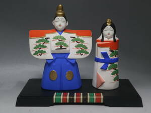 昭峰作 陶器製 雛人形 京洛立雛水三彩 京洛立雛親王飾り 