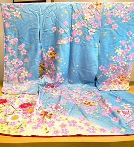 ◆暈しに桜の絵羽柄♪正絹女児祝い着◆ 上質紋綸子 裄57 訳あり 十三詣りに　広襟
