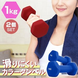 【2個セット/ブルー】滑りにくい カラー ダンベル 1kg 筋トレ エクササイズ 宅トレ シンプル ウエイトトレーニング ダイエット 新品 即決