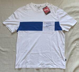 Tシャツ Lサイズ プーマ/PUMA 白色系紺柄 丸首半袖 綿100% リラックスフィット型※※未使用品