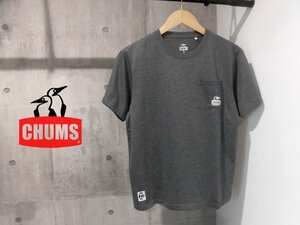 CHUMS チャムス PKT フェイスTシャツM/ロゴ刺繍 ポケット付き 半袖Tシャツ/灰 グレー/メンズ/CH01-1777/アウトドア/程度良好