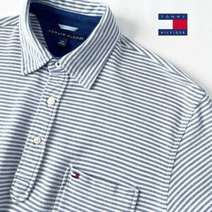 トミーヒルフィガー TOMMY HILFIGER 半袖 鹿の子 シャツ S/P (日本M) ネイビー ホワイト ボーダー ポロシャツ ビスポロ