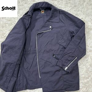 【極上品XL】極美品 SCHOTT ショット ダブル ライダースジャケット XL コットン ボタン刻印 ジップロゴ【抜群のお洒落感】希少デザイン