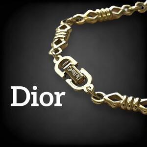 【美品】　クリスチャンディオール　ヴィンテージ　ブレスレット　ゴールド　Christian dior チェーン　幾何学模様　希少　入手困難　al28