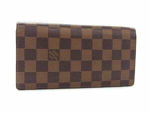 1円 ■美品■ LOUIS VUITTON ルイヴィトン N60017 ダミエ ポルトフォイユ ブラザ 二つ折り 長財布 ウォレット ブラウン系 CD1339