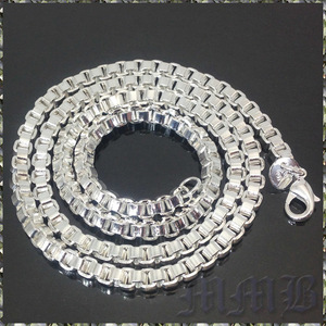 [NECKLACE] 925 Silver Plated Shine Box Chain スクエア ボックス ベネチアンチェーン シルバー ネックレス 4x710mm (42g) 【送料無料】