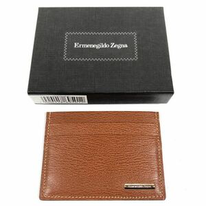 未使用品【エルメネジルドゼニア】本物 Ermenegildo Zegna カードケース ロゴモチーフ 名刺入れ 定期入れ レザー メンズ 伊製 箱 送料520円