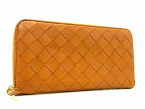 1円 ■極美品■ BOTTEGA VENETA ボッテガヴェネタ イントレチャート レザー ラウンドファスナー 長財布 ウォレット ブラウン系 AX3746