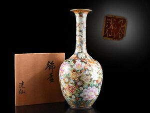 【雲】某資産家収蔵品 豪華 洸仙 九谷 色絵金彩花詰花尽細密絵付花瓶 飾壺 高さ27cm 古美術品(旧家蔵出)CA9671 DTkmnh