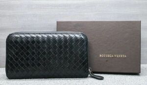 ボッテガヴェネタ イントレチャート 長財布 ブラック ラウンドファスナー レザー BOTTEGA VENETA