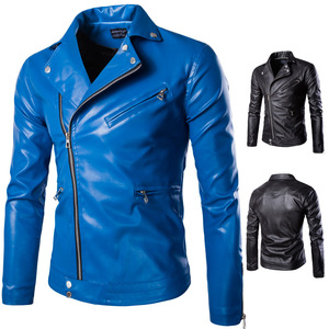 新品2色 ライダースジャケット バイクジャケット レザー メンズ 革ジャン ブルゾン アウター カジュアル M~5XL ブルー