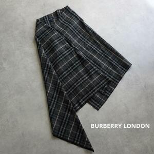 美品 BURBERRY LONDON バーバリー ロンドン ニットポンチョ ウール ノバチェック アシンメトリー マントケープ サイズUK6