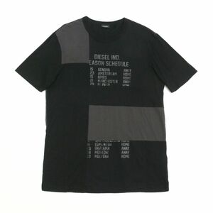 SGO5738□ディーゼル/DIESEL*T-ATCHWORK*パッチワーク切替*プリント*クルーネック/丸首*半袖*Tシャツ*ブラック×グレー系*メンズ*sizeXL