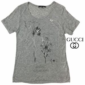 j187 GUCCI グッチ Tシャツ 半袖 カットソー トップス フラワー 花柄 プリント グレー 310885 レーヨン100% S イタリア製 正規品