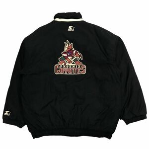 【90s】STARTER スターター NHL 旧コヨーテズ ナイロン 中綿ジャケット メンズXXL 黒 ヴィンテージ 旧ロゴ 廃盤 スタジャン ビッグサイズ