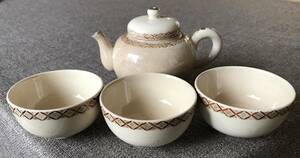 薩摩焼 煎茶器セット 急須 茶碗３個（＋おまけ１個）白薩摩 昭和レトロ 元海外駐在員マダム 蔵出し品