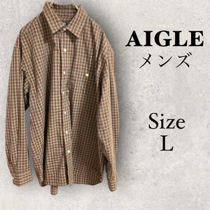 L1593 AIGLE 【L】エーグル　ドレスシャツ　ブラウン　チェック柄