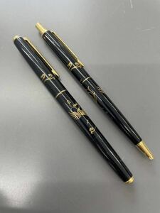 E【國光曾】PILOT パイロット ペン先18K-750(F) 漆 蒔絵 鳳凰　アンティーク万年筆　ボールペン　セット